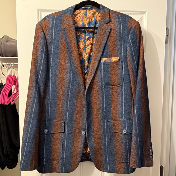 Paisley & Gray Blue and Brown/Orange Striped Blazer - Picture 1 of 6